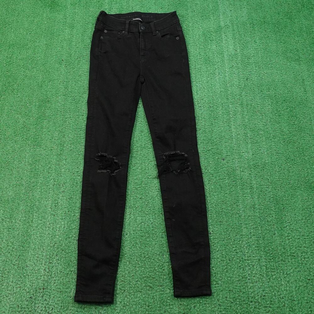 American Eagle Jegging Jeans Womens 0 Black Hi Rise Next Level Stretch Ripped